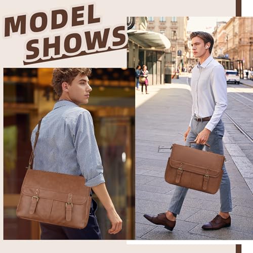 Leather Messenger Bag for Men, 15.6 Inch Laptop Briefcase Large Computer Satchel Shoulder Bag for Work/Business/Travel2