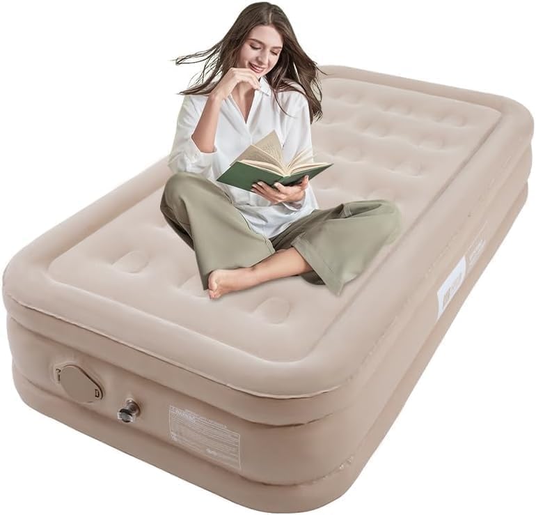 Twin Size Air Mattress for Inflatable with Built-in Pump-Portable Blow Up Mattresses with Flocked top-Double Foldable Air Bed for Tent Camping/Home/Car Travel/Backpacking-image-31
