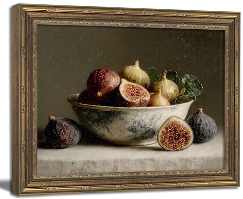 Vintage Gold Framed Wall Art, Vintage Fig Still Life Wall Art Decor - Antique Fruit Artwork for Kitchen Picture Rustic Neutral Farmhouse Fruit Gallery Canvas Prints for Dining Room 12x16 Inch