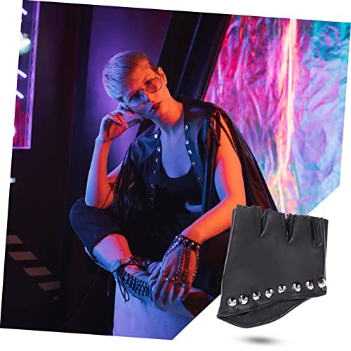 Guantes de media dedo de PU negros ligeros y flexibles estilo punk para mujer 5