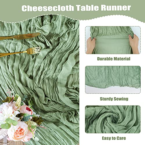image for Fixwal Sage Green Gauze Table Runner, 160in Boho Cheesecloth Table Run