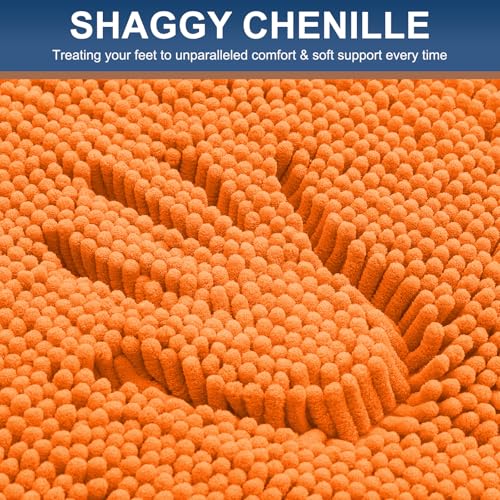 Smiry Luxury Chenille Bathroom Rugs 24x16, Extra Soft and Absorbent Shaggy Bath Mat, Machine Washable, Non-Slip Plush Carpet Runner for Tub, Shower, and Floor, Home Decor Accessories, Orange