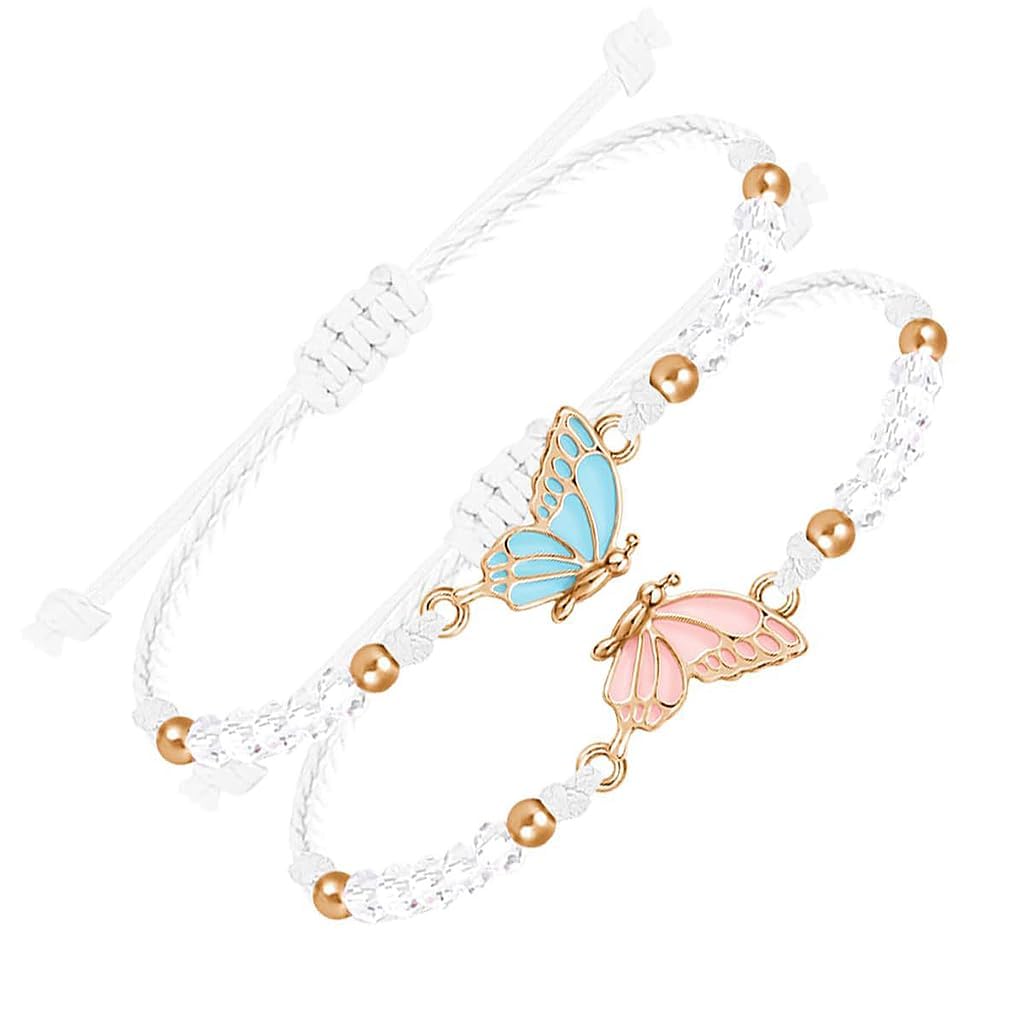 youbella Jewellery Stylish latest Gifts Pearl Studded Friendship Day Best Friends Adjustable Butterfly Bracelet Set for Men/Women/Girls/Boys (Pink & Blue) (YBBN_92241A)-picture-0