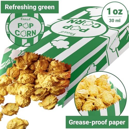 Image of CUSINIUM 1oz Emerald Green Paper Popcorn Bags (100-pack) - Carnival Theme - Customizable