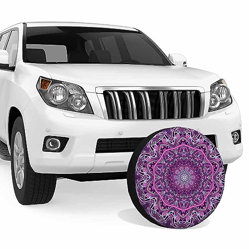 Image of Mandala Spare Tire Cover Vintage Purple Decorative Flower Mystical Stained Glass Weatherproof Universal Wheel Protectors Camper Tire Covers for Trailer Rv Travel(17 inch)