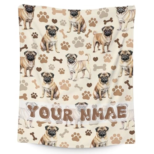 Custom Pug Blanket with Kids, 30x40 Inches Blanket with Dogs on it, Cozy Soft Throw Gifts for Dog Lovers, Cute Flannel Throw Blankets for Couch Office