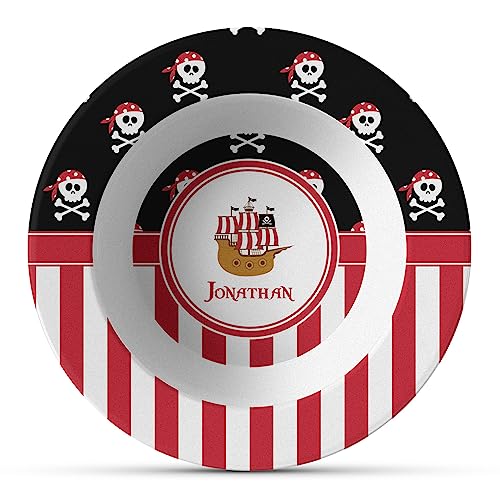 Personalized Pirate & Stripes Plastic Bowl - Microwave Safe - Composite Polymer