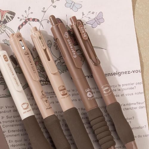 Image of Shuttle Art 5 Pcs Coffee Theme Pen Set 0.5mm Blue Ink Retractable Pens with Soft Rubber Grip | Fine Point Smooth Writing Pens for Journaling, School, Office & Stationery Lovers