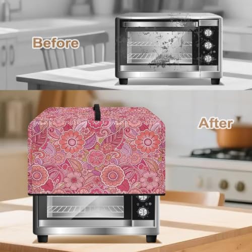 Image of Convection Oven Dust Cover with Handle Washable Microwave Oven Cover Dust Protection Kitchen Appliance Protector, S, 18.25 x 14.5 x 11 Inches, Paisley Floral Pink