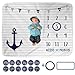 Baby Monthly Milestone Blanket with 12 Stickers, Premium 1-12 Months Boy Blankets, Newborn Photography Background Photo Prop, New Mom, Striped Nautical Nursery Anchor (50x40, Minky)