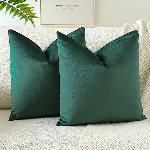 OTOSTAR Velvet Soft Decorative Throw Pillow Covers 24 x 24 Inch Solid Square Cushion Case Home Decor Pillow Covers for Couch Sofa Living Room Bedroom Decorative Pillowcases Set of 2 (Army Green)