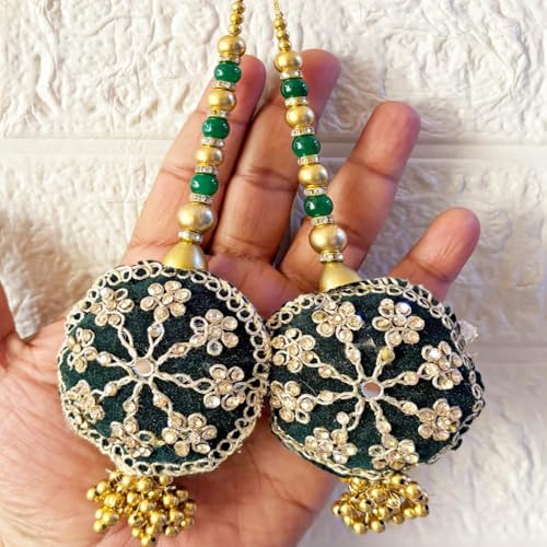 Image of Adikala Craft Store Handmade Ethnic Silk Latkan Tassel Set of 2 for Saree Pallu, Blouse, Suits, Dupatta, Lehenga Decor | Wedding Festival Occasion (Round Dark Green)