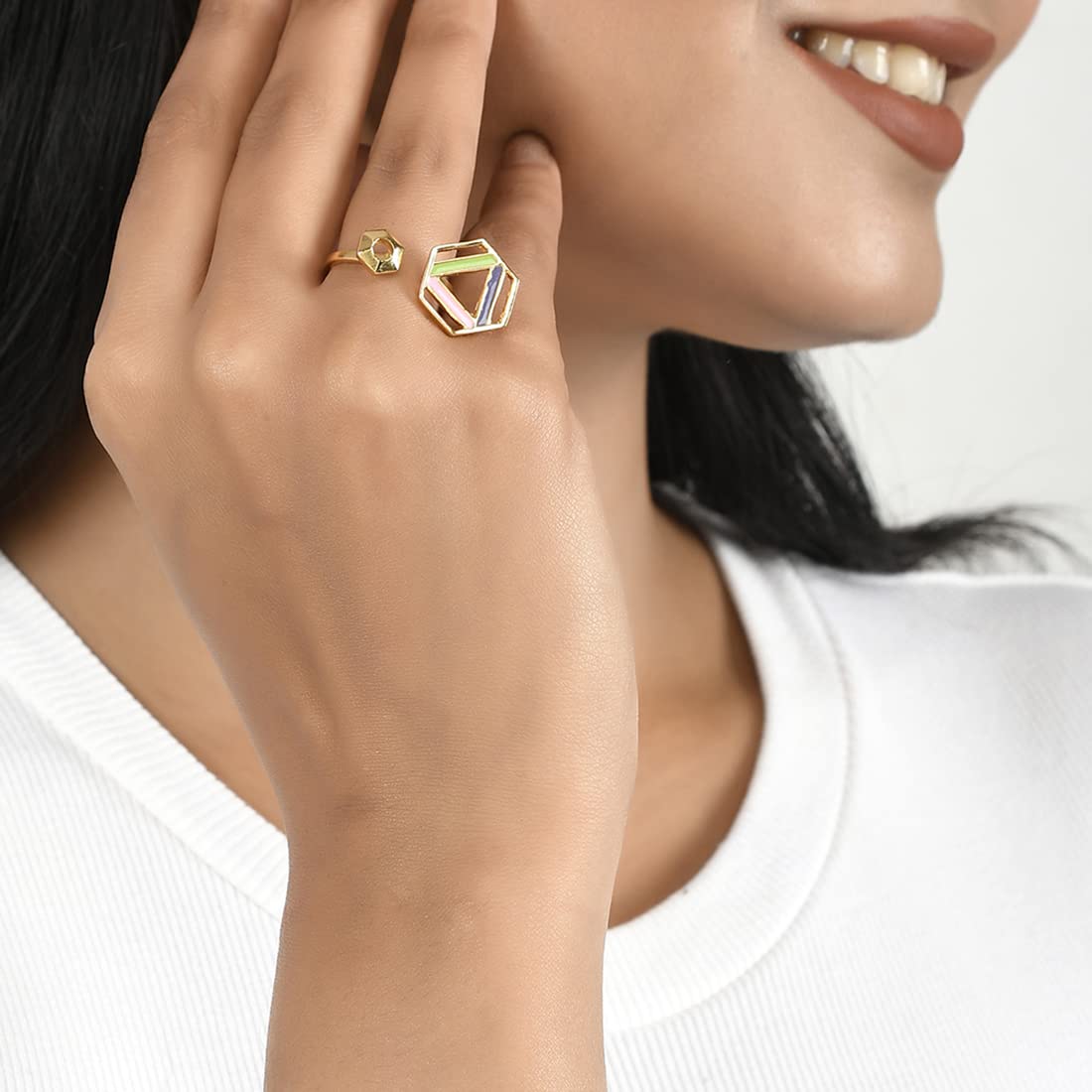 Benzene Hexagon Enamelled Open Ring