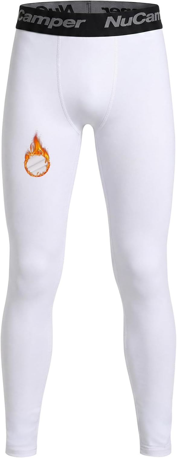 Boys' Thermal Compression Pants, Kids Thermal Leggings, Boys Base Layer Football Tights, Youth Sports Underpants Athletic Quick Dry Running Fleece Lined Childrens Trousers for Basketball