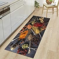 Tapis De Cuisine Antidérapant Et Lavable - Motif épices Et Herbes, Dimensions 140x120 Cm, Polyester Et éponge, Design Coloré
