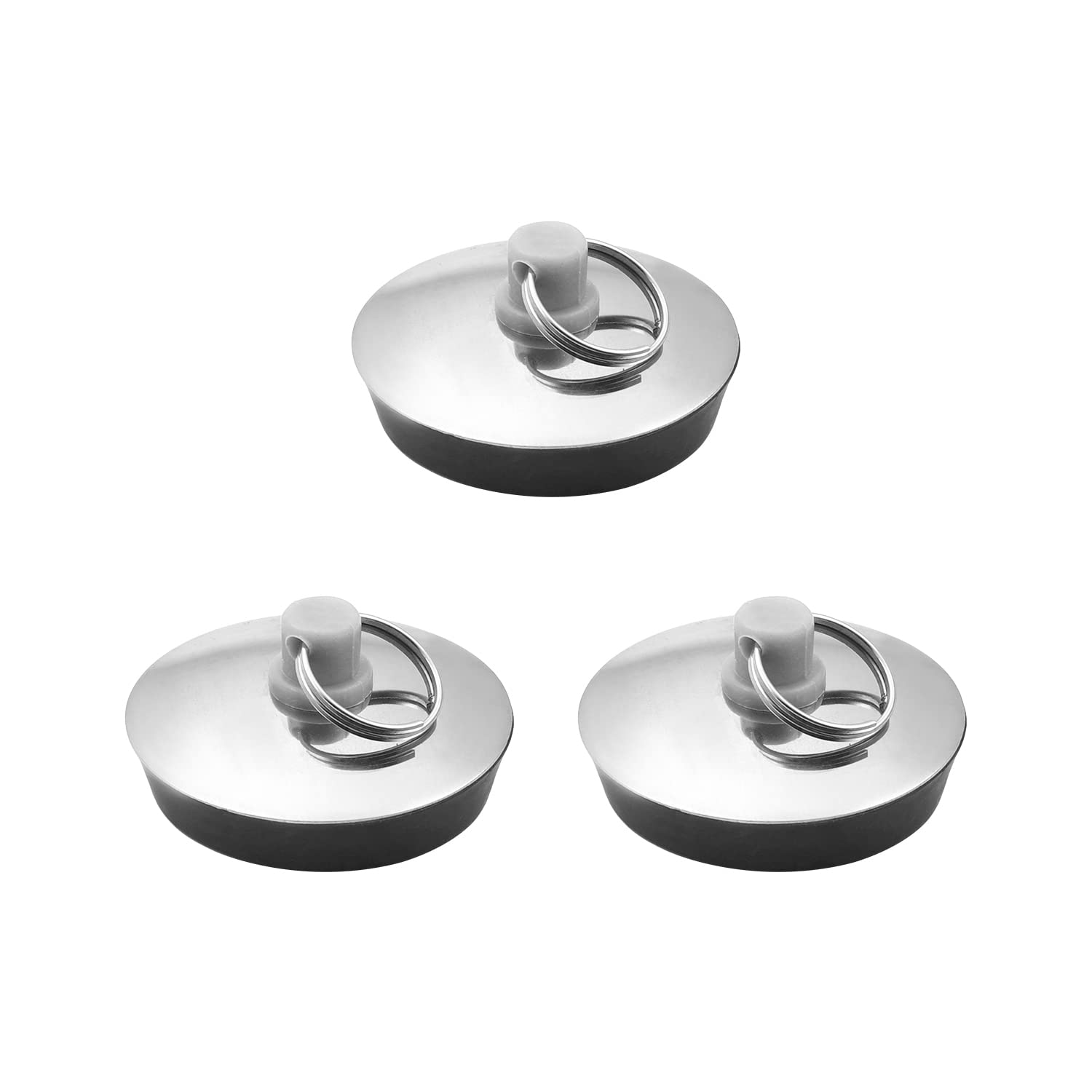 Mromax 3Pcs Stainless Steel Sink Plug Drain Stopper Fit 33Mm With Ring For Bathtub Kitchen Bathroom Silver, Black