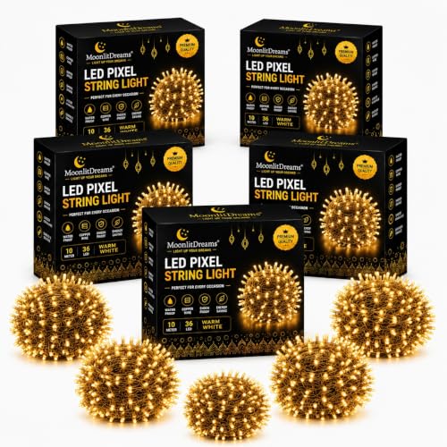 Image of MoonlitDreams 10M 36 LED Warm White Pixel Serial String Lights | Waterproof Copper Wire Fairy Lights for Deepawali & Diwali Decoration, Home Decor, Pooja, Christmas, Wedding & Balcony (10M Pack of 5)