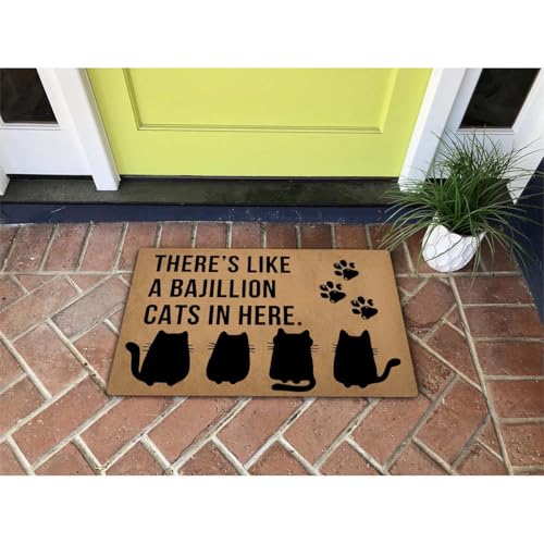 Funny Welcome Doormat There's Like a Bajillion Cats In Here Cute Cats Rug(23.6 X 15.7 in) Colorful Print Top With Anti-Slip Rubber Back Doormats Gift Mat For The Entrance Way Front Porch Rugs