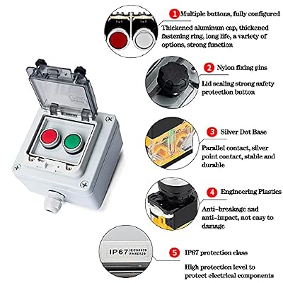 Emergency Stop Push Button Box IP65 22mm Momentary Red Green Selector Switch Control Station for Machine Panel