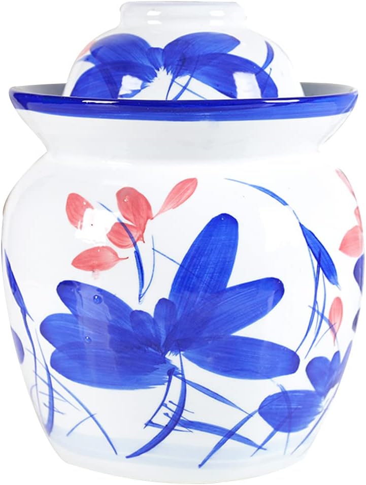 White Traditional Chinese Porcelain Pickle Jar, Ceramic Fermentation Crock Pickling Pot,Fermenting Jar with Water Seal Airlock Lid Stoneware Fermenter for Kimchi Sau 7KG