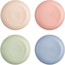 Irida Naturals Unbreakable 8" Wheat Straw & Bamboo Fiber Snack Plates, Pack of 4, Eco-Friendly, Lightweight & Reusable, Microwave Safe Breakfast Plates for Hot & Cold Serving (Multicolor)