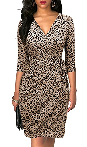Image of Berydress Women's 3 /4 Sleeve V Neck Casual Party Work Faux Black Wrap Dress