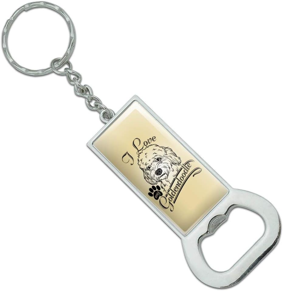 Graphics and More I Love My Goldendoodle Rectangle Chrome Plated Metal Bottle Cap Opener Keychain Key Ring