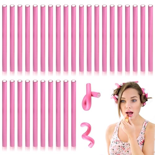 Flexible Hair Curler 30PCS Bendy Rollers 8mm Bendy Foam Curler Rollers Heatless Curlers for Hair Salon DIY (Pink)