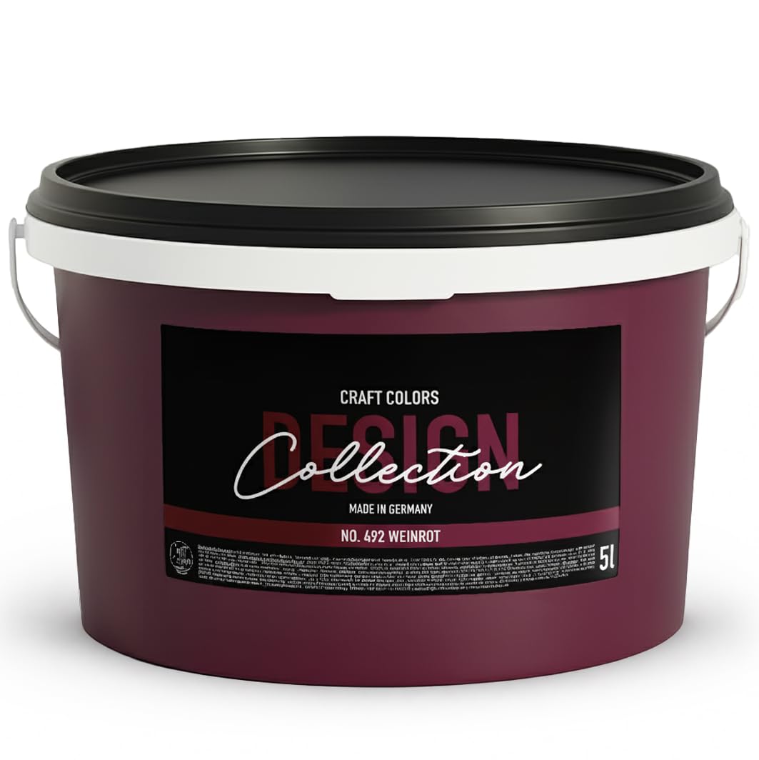 Craft Colors® 5L hochwertige Wandfarbe edelmatt, Kreidefarbe made in Germany, DESIGN Collection No. 492 Weinrot