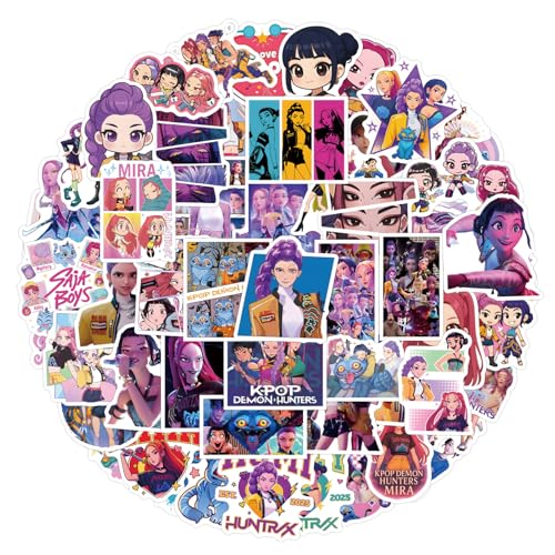 Image of 110pcs Demon Hunters Movies Stickers Pack,Vinyl Waterproof Demon Hunters Decal for Water Bottle Laptop Toy Sticker for DIY Decorate Bumper Phone Hard Hat Kids Teens Gifts