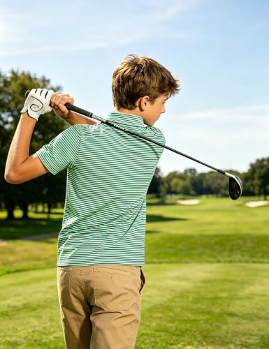 Cuddomper Boy Polo Stripe Shirt Size 5-6 Pine Green Short Sleeve Golf Top - image 5