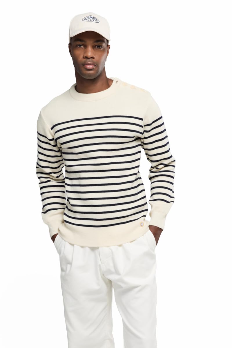 Armor Lux Men's Sailor Jumper Molene Heritage Jumper, Multicolour (395 Natural/Navi 395 Nature/Ship), M