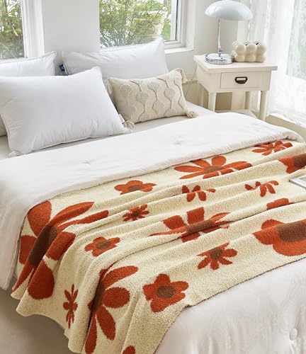 Image of Ultra Soft Cozy Daisy Sunflower Knitted Throw Blanket Fluffy Microfiber Checkerboard Bed Blanket Lightweight Both Sides Blanket for Couch Sofa Bed (Daisy, Throw 50 inchx60 inch)