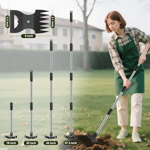 RONSUNG Weed Puller Tool with 57in Long Handle 2 in 1 Stand Up Weeder and Garden Hoe with Heavy Duty Steel Head and Bonus Gloves - Image 5