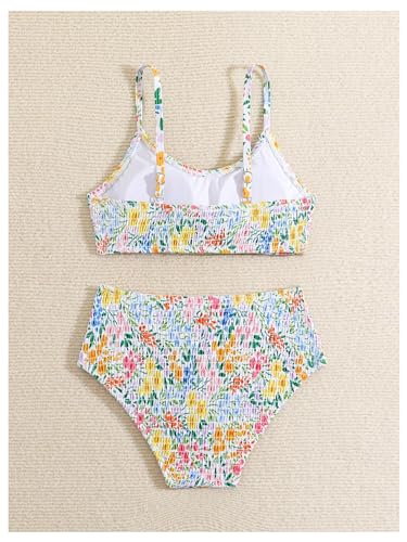 SOLY HUX Girl's Floral Print Bikini Set Spaghetti Strap Smocked Bathing Suit Two Piece Swimsuit2