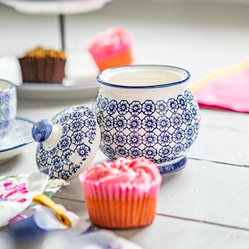 Nicola Spring Patterned Sugar Bowl with Lid - Navy - Pack of 1 - Porcelain Hand Printed Sugar Pot China Kitchen Salt Jar Seasoning Spice Storage Container - Image 5