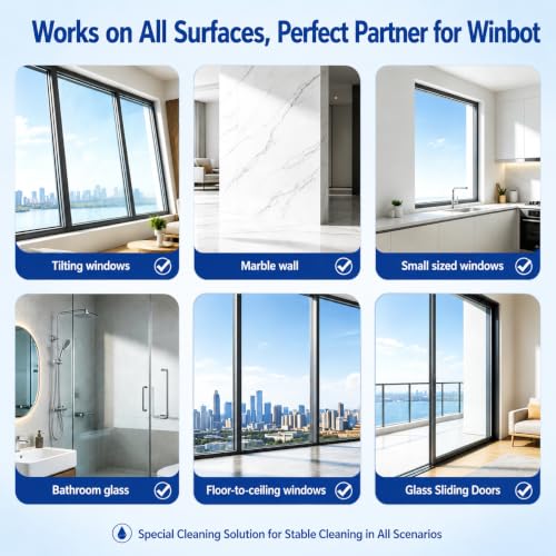 Image of 1L Window Cleaning Solution for ECOVACS Winbot W3 /W2S /W2 PRO /W1 /MINI Series - Streak-Free Glass Cleaner Fluid, Low-Foam, Non-Corrosive Robot Window Washer Liquid for Glass, Mirrors, Tiles