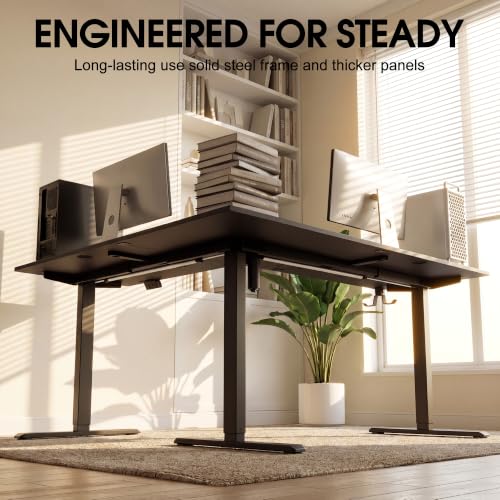 Image of Furmax 63 x 55 Inch L Shaped Standing Desk with 2 Preset Heights, Electric Height Adjustable Computer Table, 2 Hooks & Feet Balance, Corner Sit Stand Desk for Home Office (Black, 63 x 55 Inch)