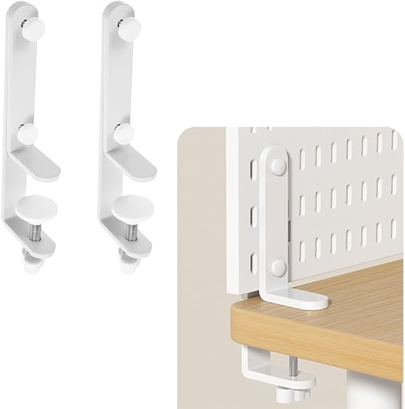 2Pcs Pegboard Desk Bracket Table Mount Desktop Connector Shield Holder Support Pegboard Installing Tool White