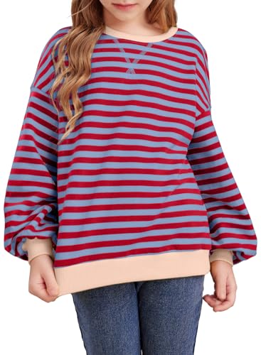 blibean Girls Cotton Long Sleeve Sweathirts Striped Color Block Tops Size 6-15 Years