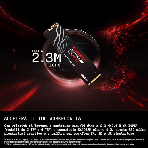 SANDISK Optimus GX PRO 8100 PCIe Gen 5 NVMe SSD 2 TB (velocità di lettura e scrittura sequenziali fino a 14.900/14.000 MB/s, TLC 3D CBA NAND, fino a 1.200 TBW) - Hdd - Immagine 4