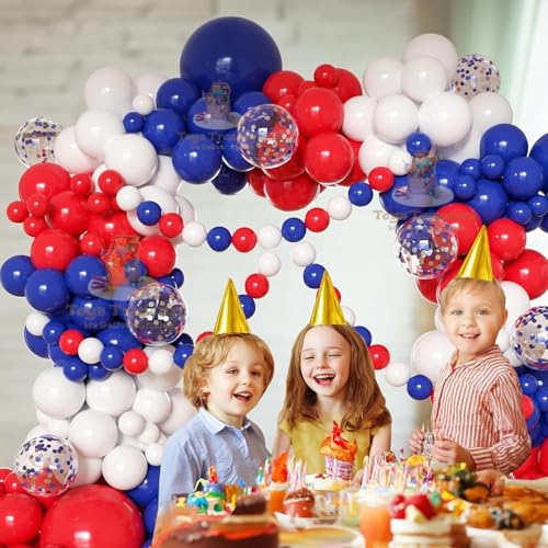Image of Toys Treasure 104Pcs Birthday Decoration Kit - Blue Red White Balloons Happy Birthday Banner Party Supplies Set