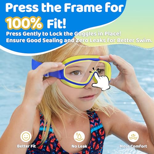 Vvinca Kids Goggles with Comfort Fabric Strap, Kids Swim Goggles Wide View Anti-Fog/UV No Leaking Swimming Goggles for 3-14 — view 3