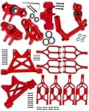 RCMYou RC Upgrades Part for 1/10 T-Maxx/E-Maxx,Aluminum Suspension Arms & Steering Block Knuckle Arm w/Rubber Shielded Bearing & Shock Tower & Steering Bellcranks Servo Saver,Red