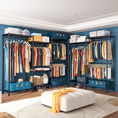 Raybee 77" Clothes Rack, Heavy Duty Clothing Racks For Hanging Clothes Load 830Lbs, Adjustable Metal Clothing Rack Heavy Duty Garment Rack, Freestanding Closet Wardrobe Rack, 77" H X69 W X16 D, Black #TOP3