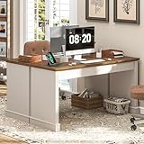 Halitaa Farmhouse 59' Executive Computer Desk, Simple and Spacious Workstation for Remote Work & Study, Home Office, Unique White