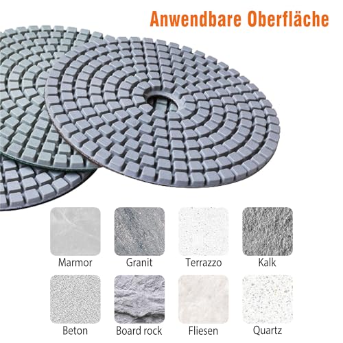 14 Stück Schleifscheibe Polierset: 100MM Trocken Polierscheiben Marmor Polierset mit M14 Gummi-Stützteller Schleifpapier für Beton Granit Stein Marmor (50# - 8000#)