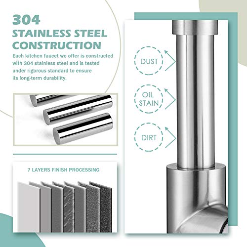 Kitchen Sink Faucets, Kitchen faucets with Pull Down Sprayer WEWE sus304 Stainless Steel Brushed Nickel Single Handle Single Hole Faucet for Farmhouse rv Utility bar Laundry Sinks