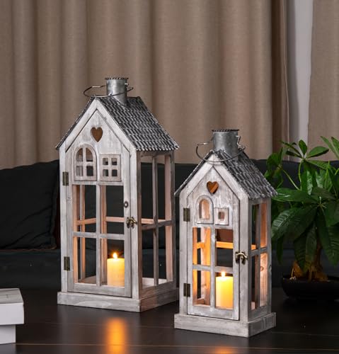 Venalys Large Farmhouse Wooden Metal Candle Lantern Set of 2 Review: Rustic Charm for Indoor/Outdoor Decor