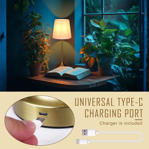 focondot Rechargeable Battery Powered Table Lamp, Wireless LED Lamps, Cordless Touch Lamps, Stepless Dimmable Bedside Lamps, Night Lamp for Bedroom, Dinning Room, Kitchen Decor, Office (Bronze) by focondot - Used condition - Image 5